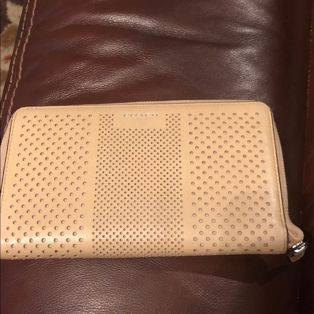 Coach Perforated Zip Wallet in Beige
